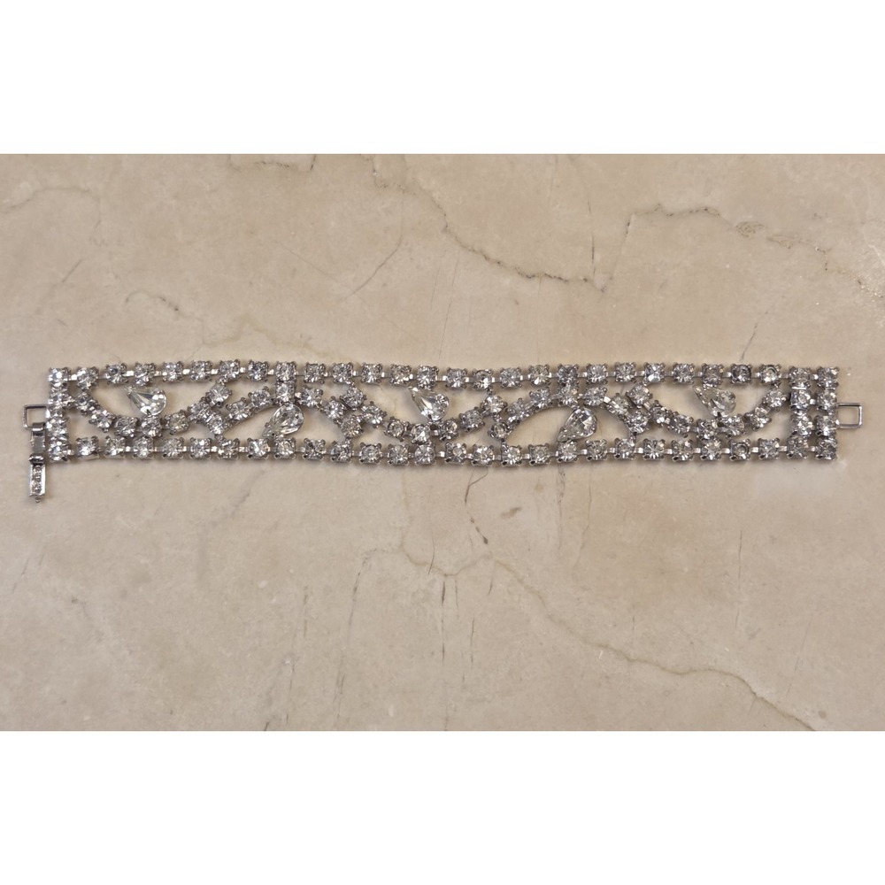 1960 Kramer Elegant Crystal Rhinestone‎ Bracelet 7.25" 20mm Wide